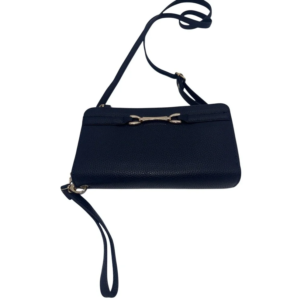 NWT Beverly Hills Polo Club Women Crossbody Blue Vegan Leather Zippered Wallet/P